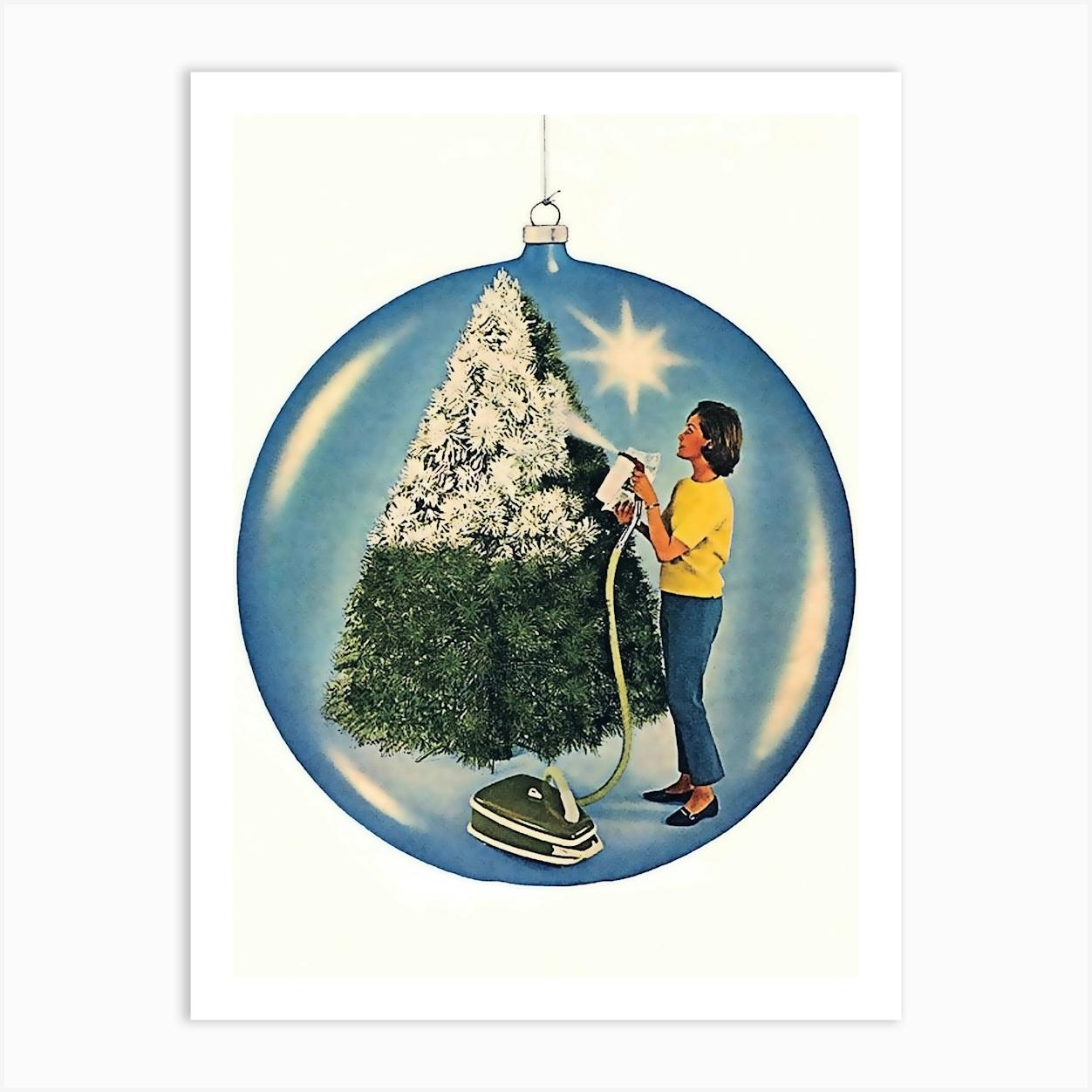 Decorating Christmas Tree With Vacuum Cleaner Art Print by Vintage Spirit