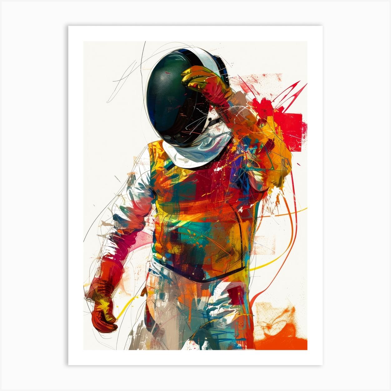 Fencer watercolor sport art Art Print by JBJart Justyna Jaszke