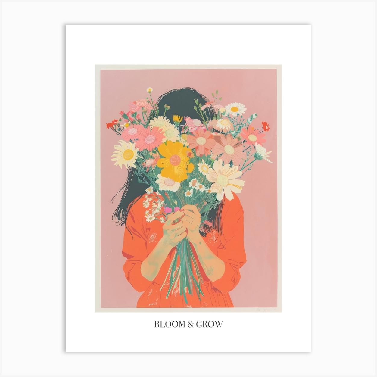 Bloom And Grow Spring Girl With Wild Flowers 4 Art Print by Dreamy Seasons Art