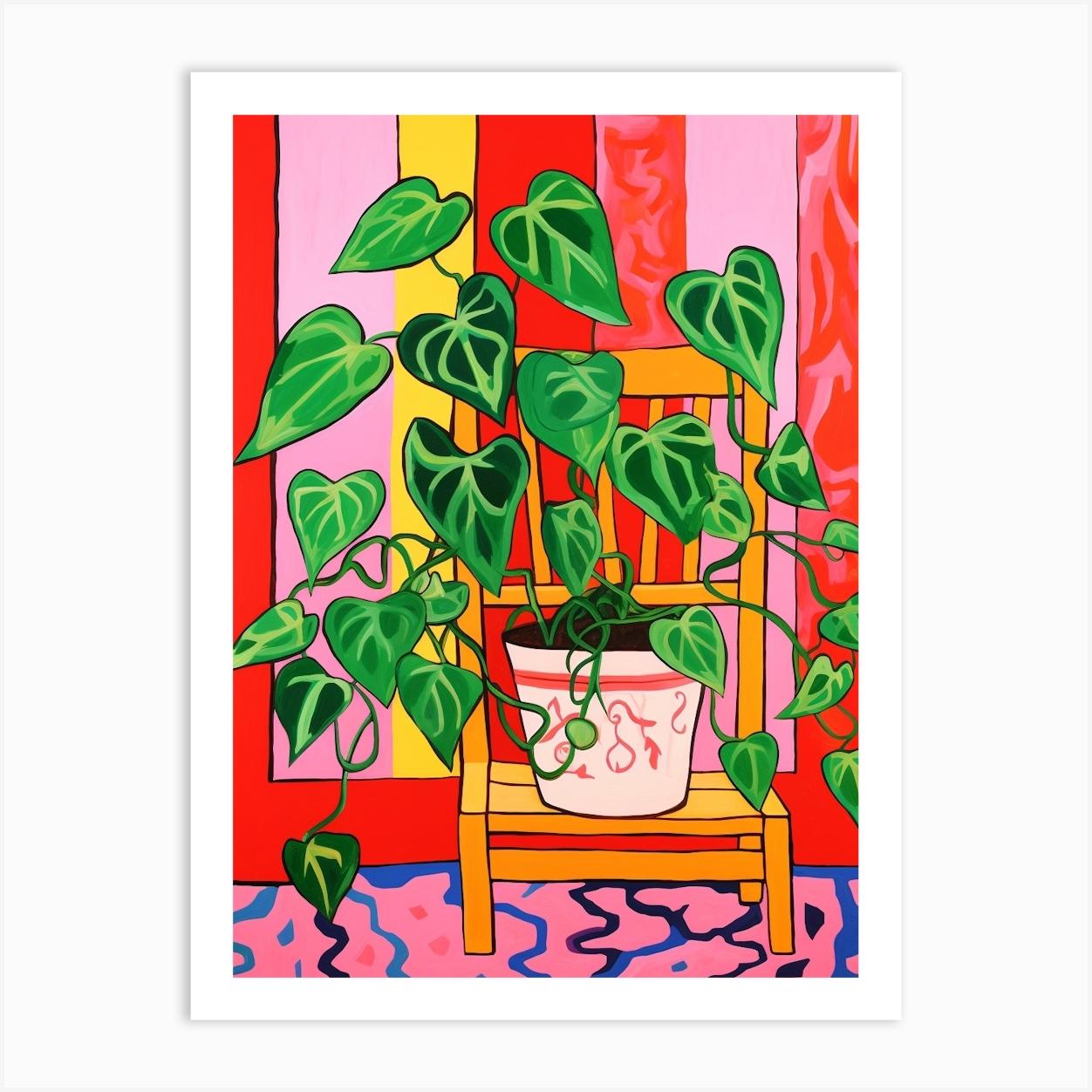 Pink And Red Plant Illustration Golden Pothos 1 Art Print by Botanic Studio