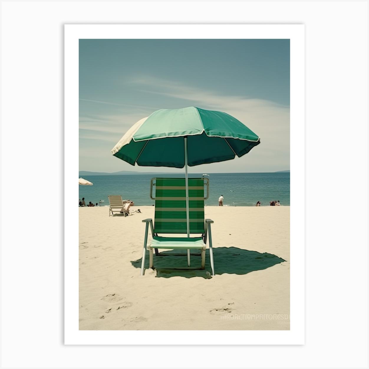 Green Chair And Brach Umbrella Summer Photography 2 Art Print by Dreamy Seasons Art