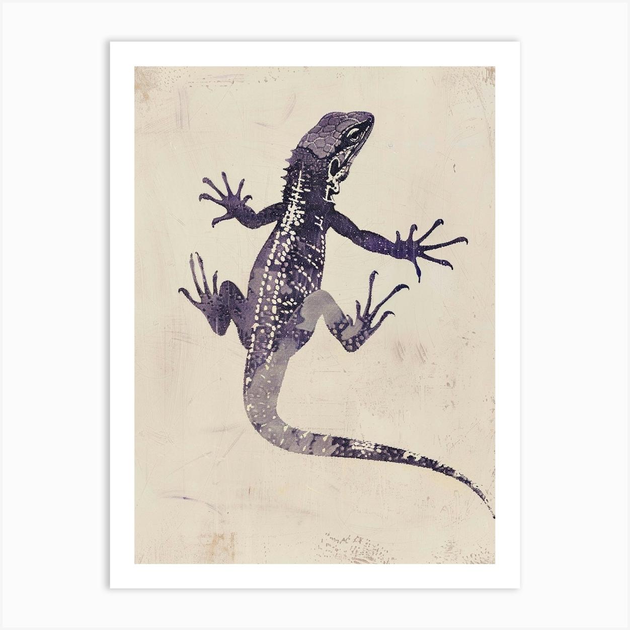Purple Grand Cayman Lizard Block Print 2 Art Print by Reptiles Studio