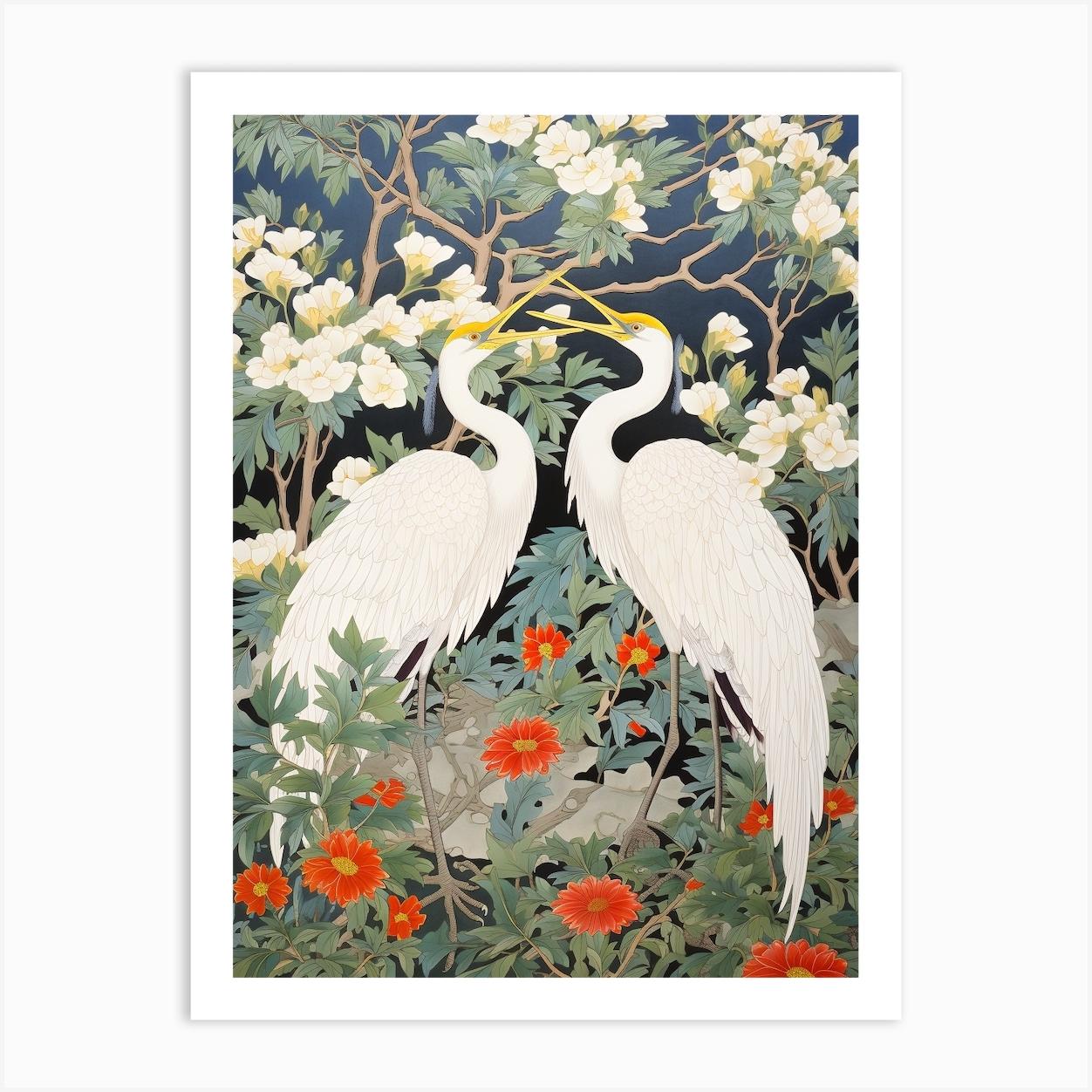 Lily And Cranes 2 Vintage Japanese Botanical Art Print by Botanic Studio