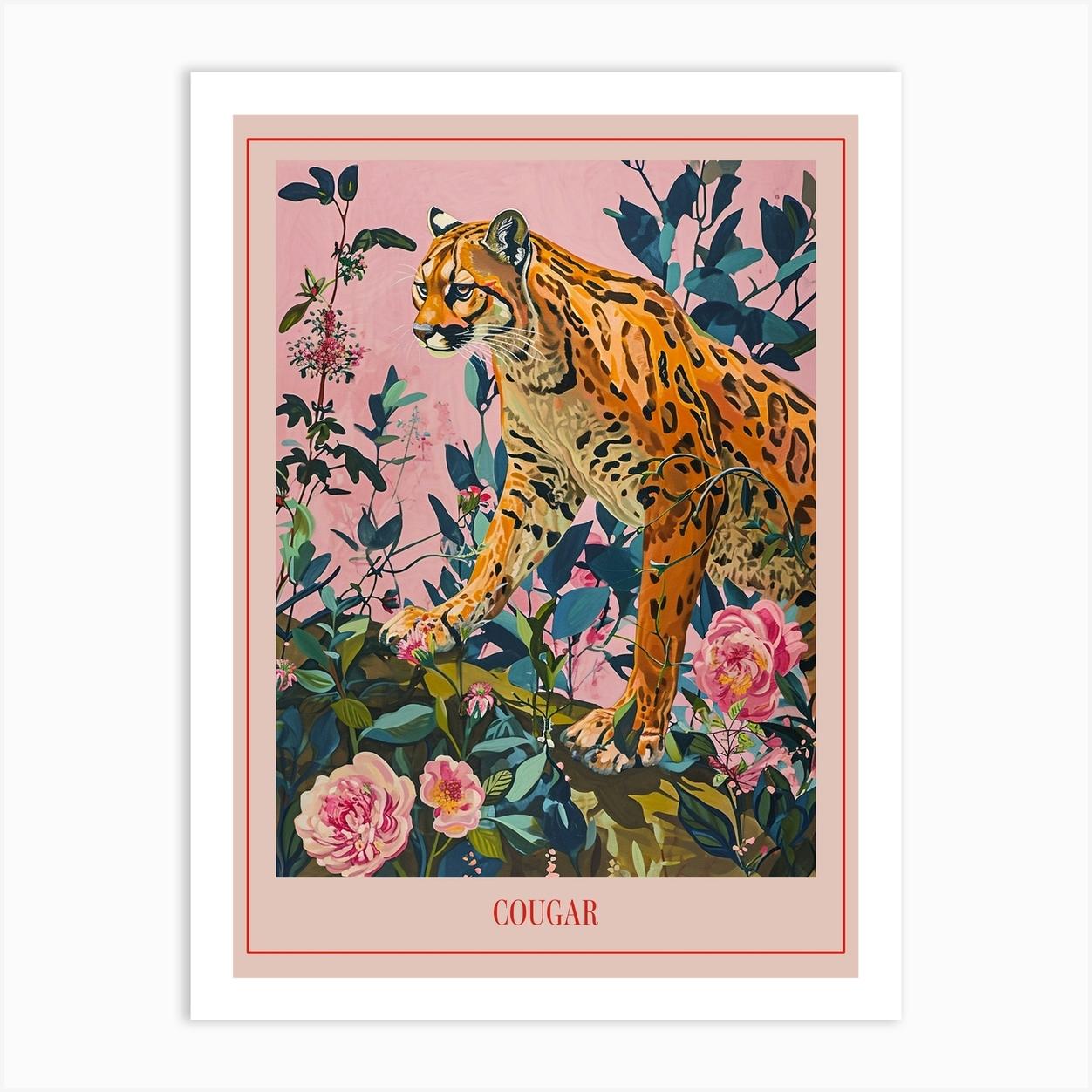 Floral Animal Painting Cougar 2 Poster Art Print by Ritual Art Prints