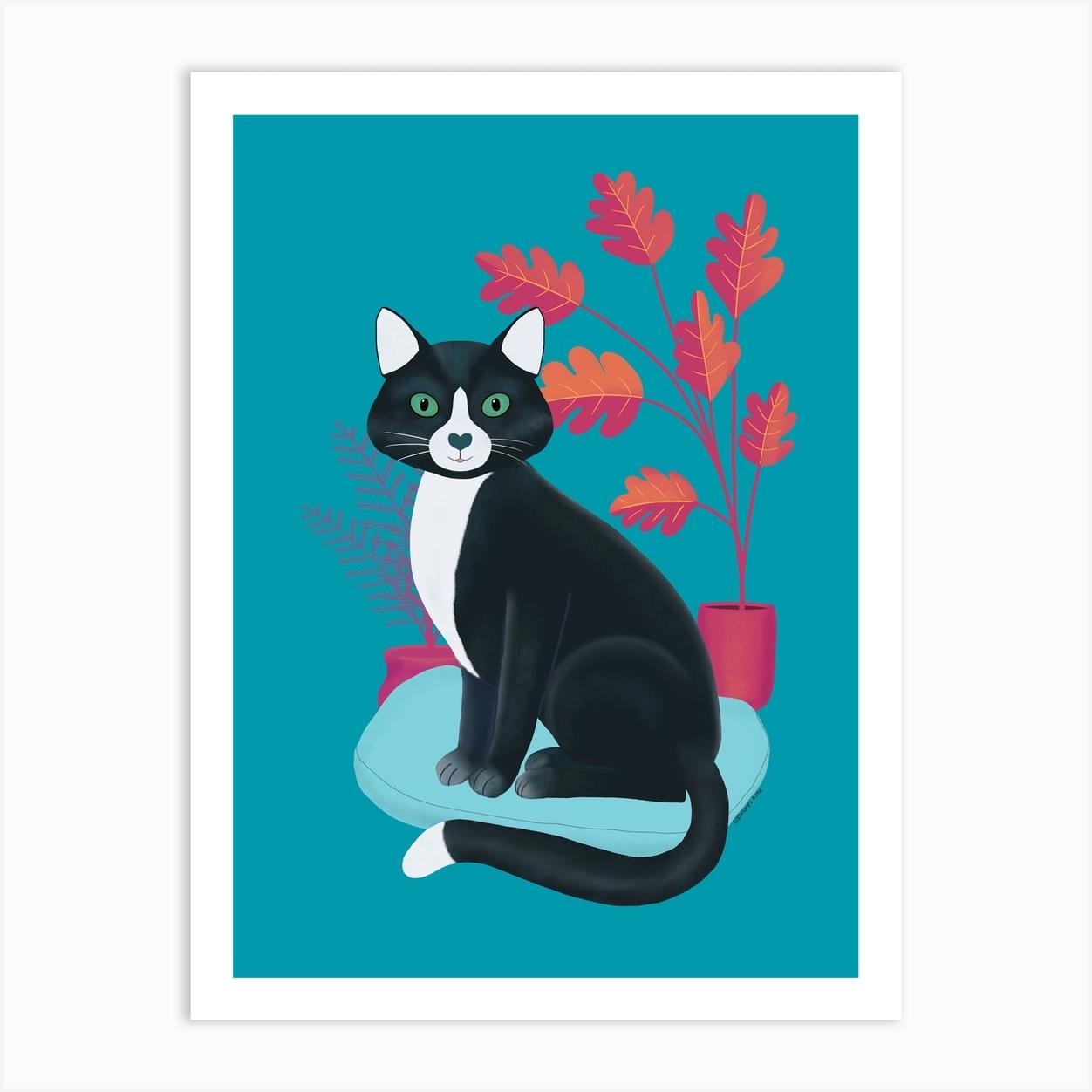 Black And White Tuxedo Cat Art Print by Ostara's Attic