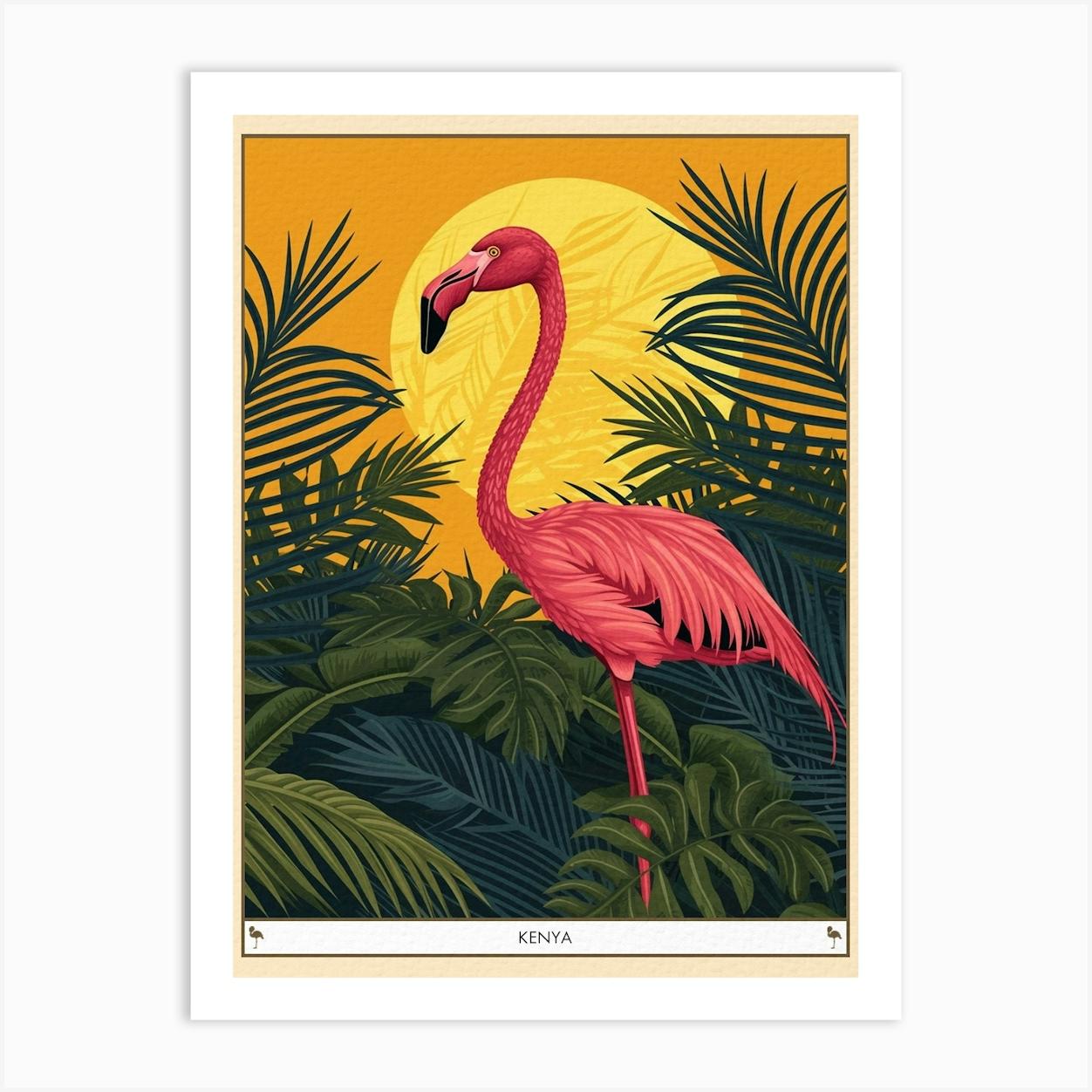 Greater Flamingo Kenya Tropical Illustration 1 Poster Art Print by Flamingo Flair