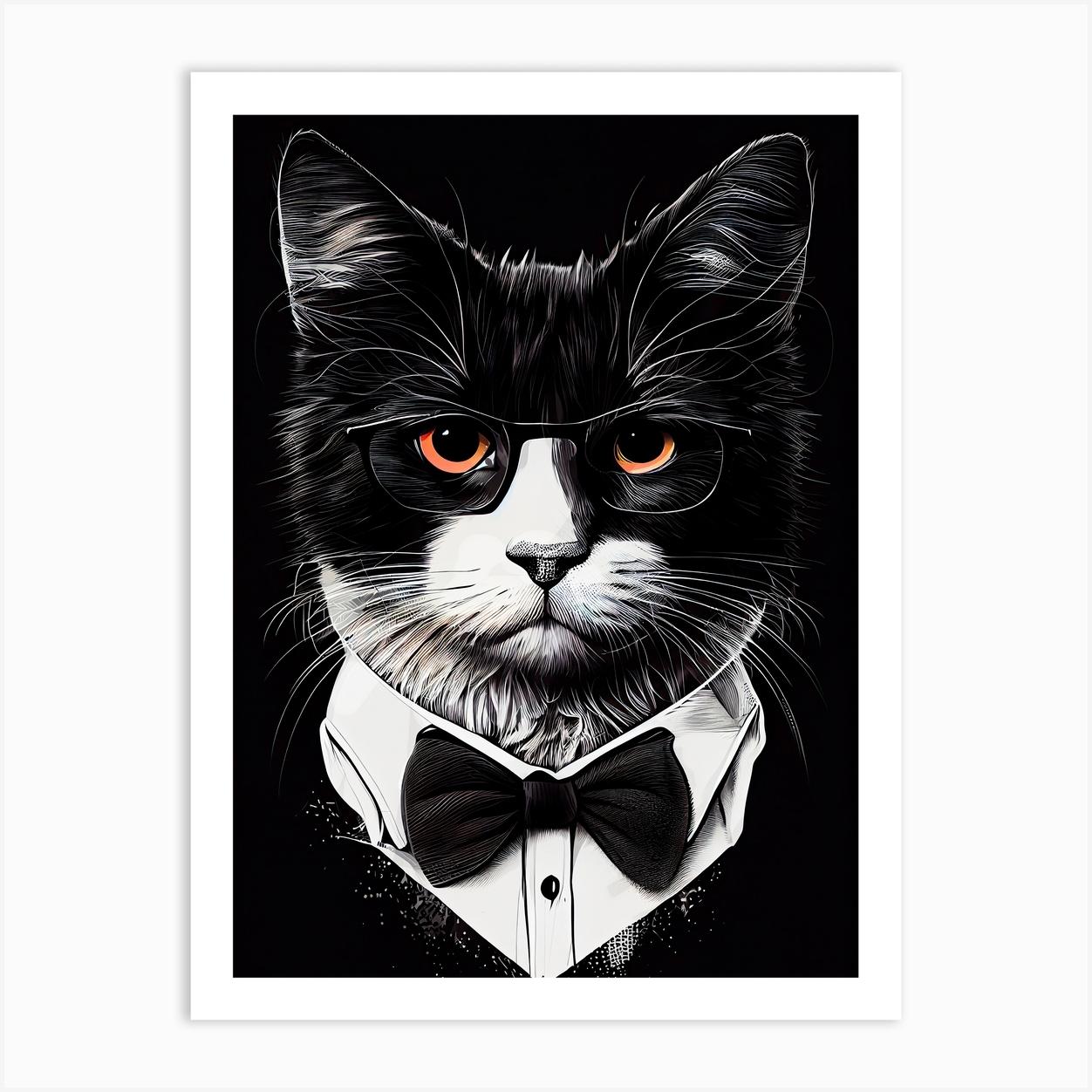 Tuxedo Cat animal Art Print by JBJart Justyna Jaszke