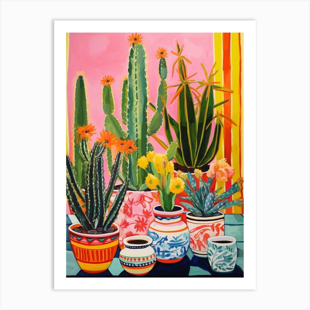 Cactus Painting Maximalist Still Life Zebra Cactus 4 Art Print by Botanic Studio