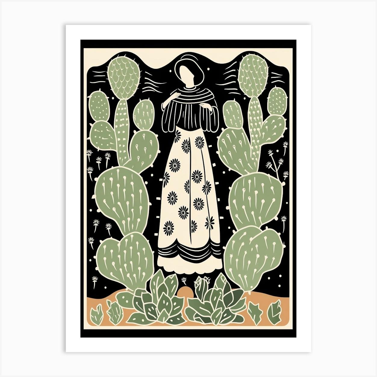 B&W Cactus Illustration Opuntia Fragilis 4 Art Print by Botanic Studio