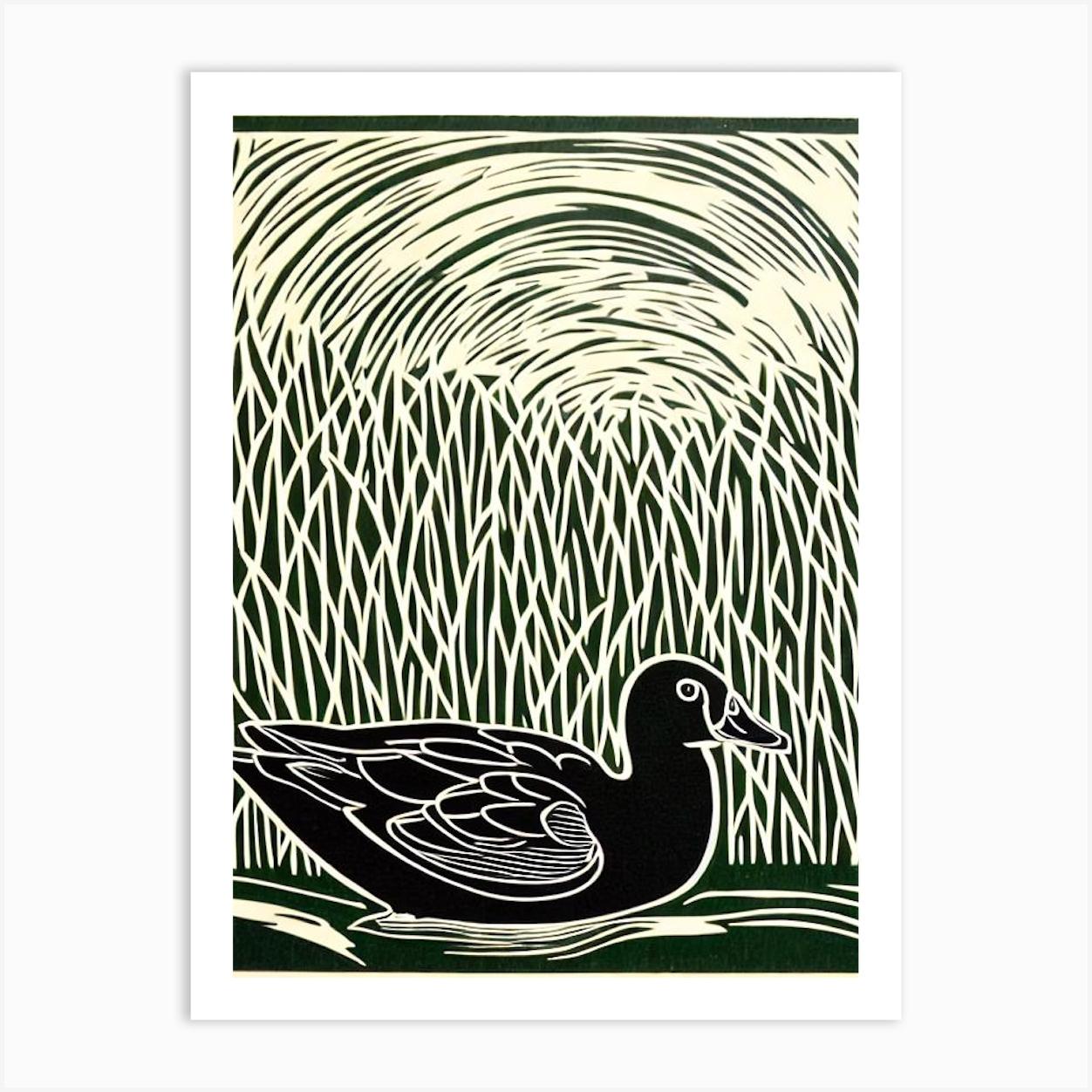 Mallard Duck 3 Linocut Bird Art Print by Featherline