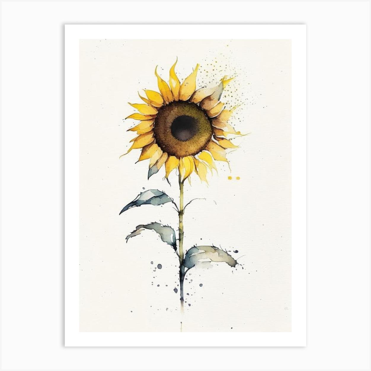 Sunflower Symbol 1 Minimal Watercolour Art Print by Symbolic Expressions