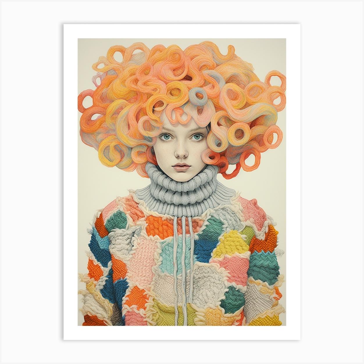 Mad Hair Day And Crochet Cardigan Art Print by Crafty Crochet Studio