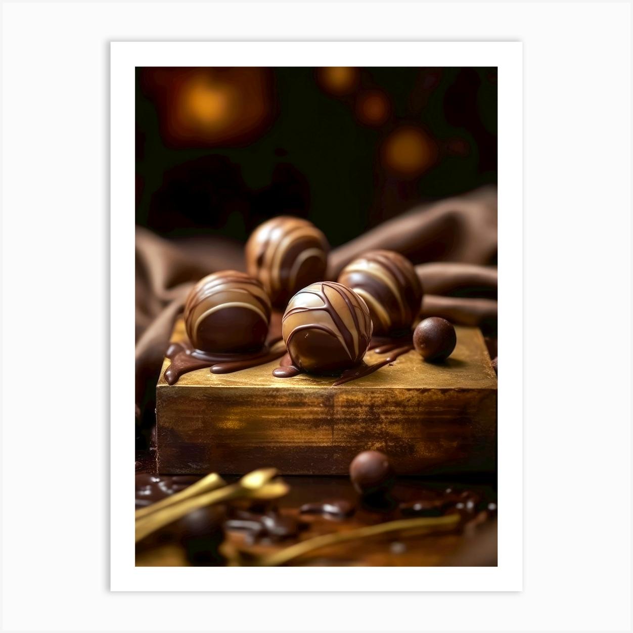 Chocolate Truffles On A Wooden Table sweet food Art Print by JBJart Justyna Jaszke