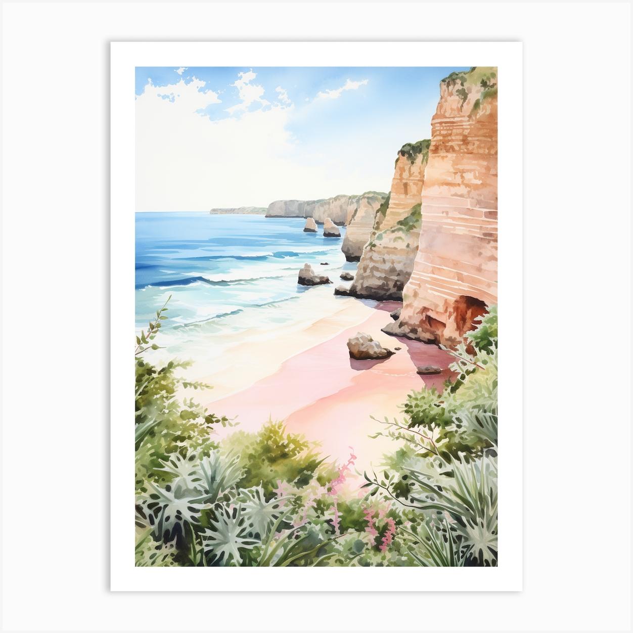 Watercolor Painting Of Praia Dona Ana, Lagos Portugal 1 Art Print by Sand & Surf Prints
