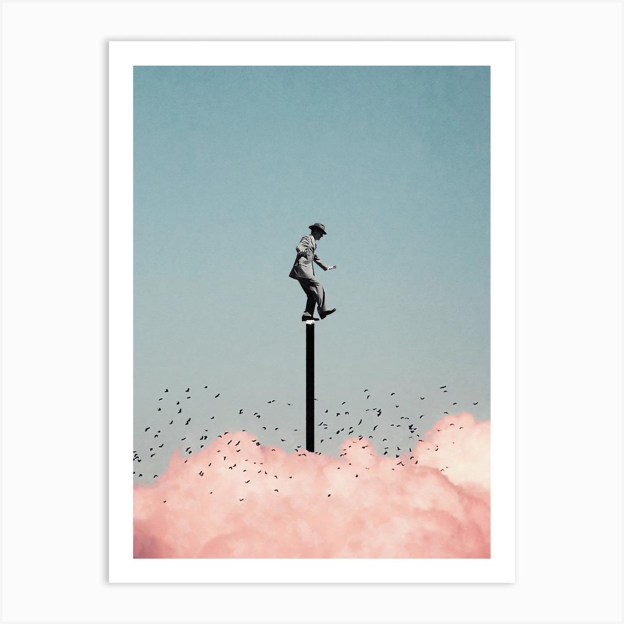 Balancing On One Leg Above The Clouds Art Print by Underdott Art