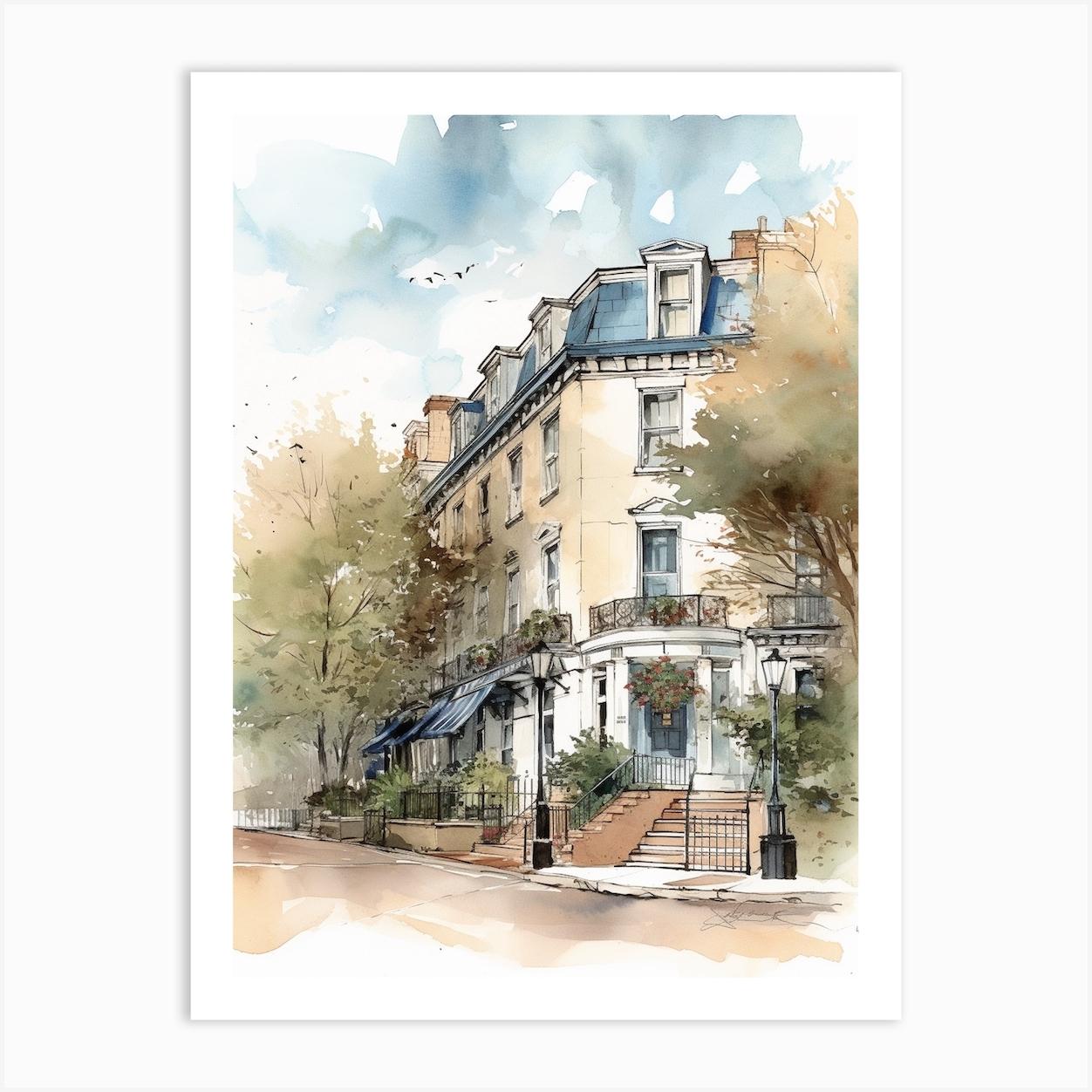 Washington Dc Neighborhood Watercolour 2 Art Print by Cityscape Art Co.