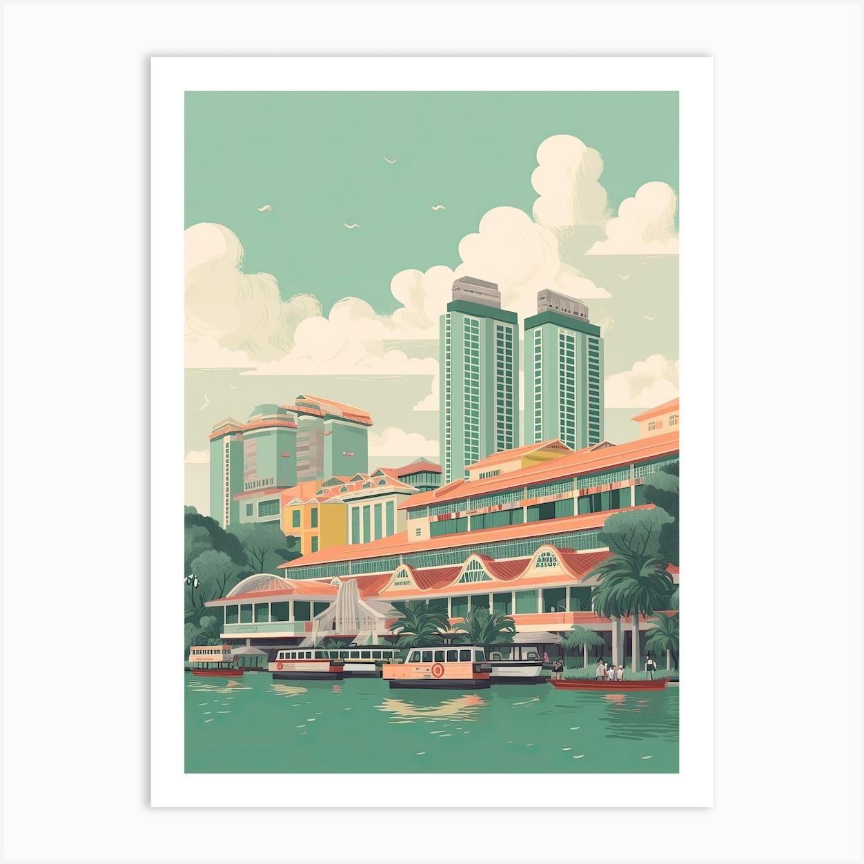 Singapore Travel Illustration 1 Art Print by Fusion Designs