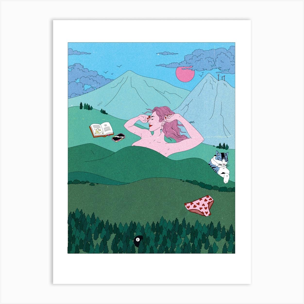 Mountain Bed Art Print by Cosmo Illustrator