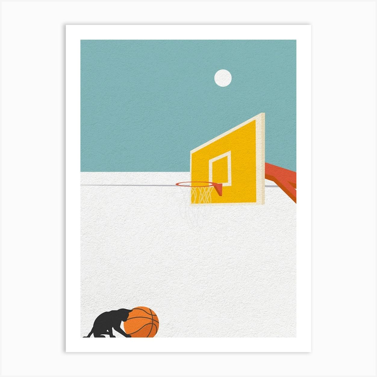 Minimal art cat with Basketball Hoop Póster