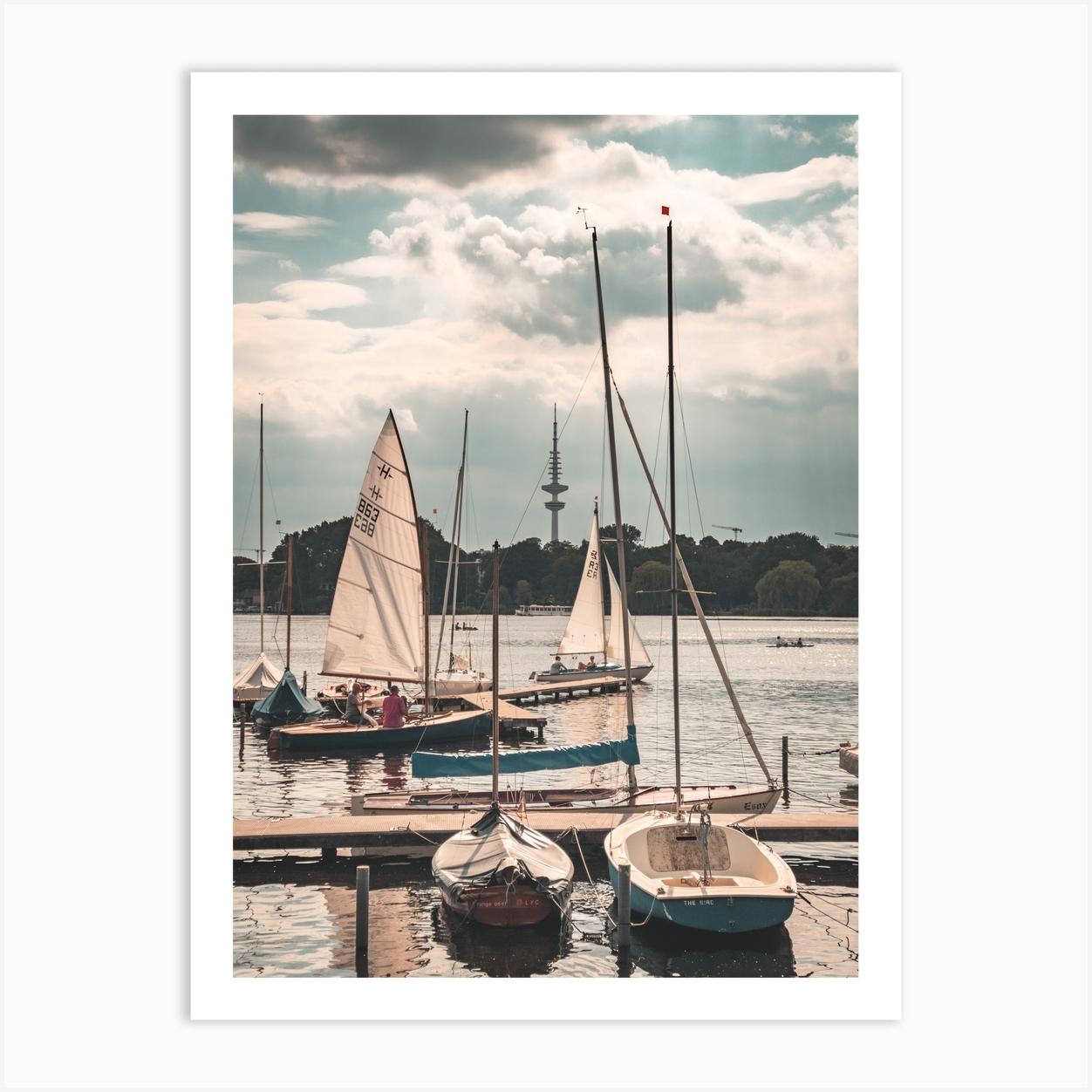 Sailboats On The Alster Lake, Hamburg Art Print by Florian Schleinig