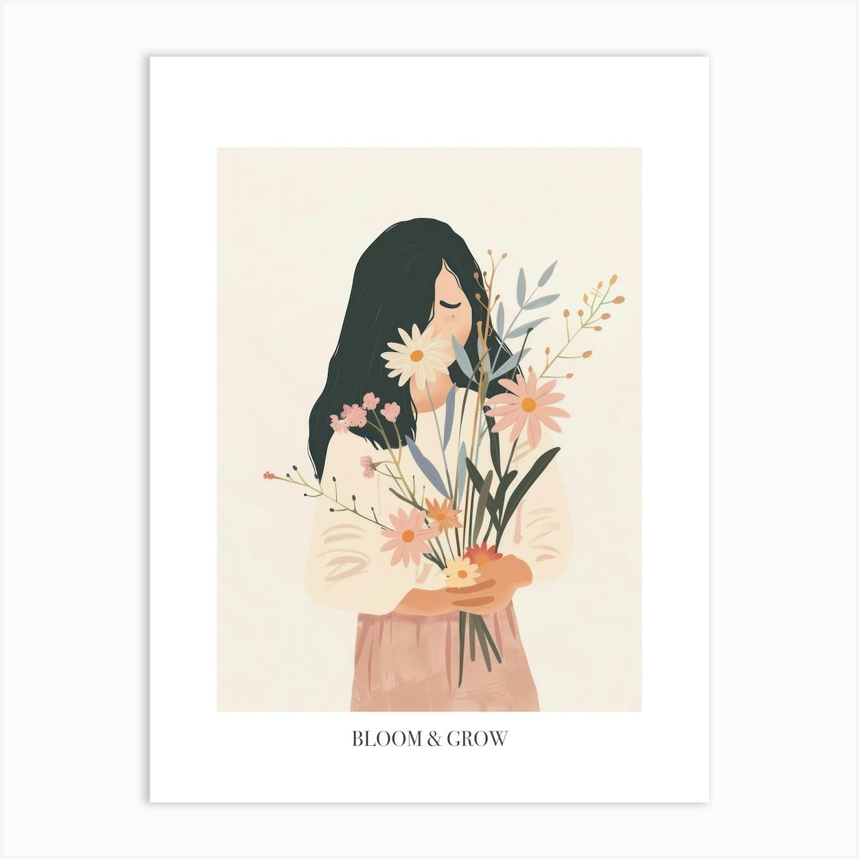 Bloom And Grow Spring Girl With Wild Flowers 9 Art Print by Dreamy Seasons Art