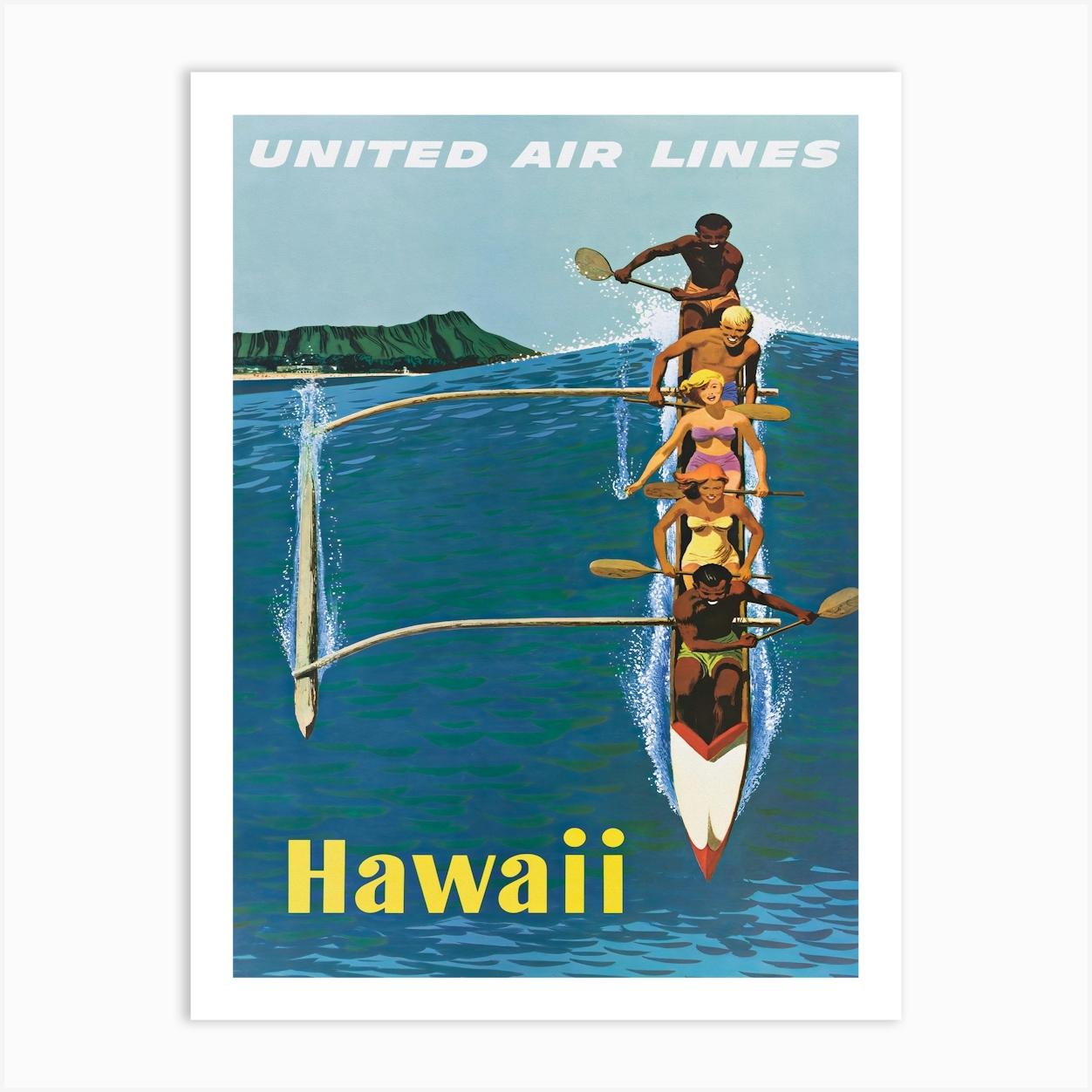 Hawaii Outrigger Vintage Travel Poster Art Print by Vibrant Vintage
