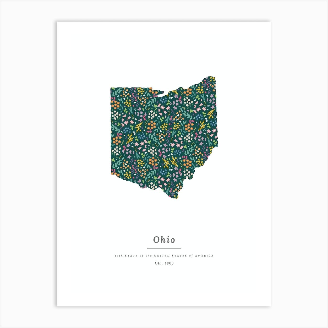 Ohio State | Wildflowers on Juniper Green Art Print by Jande Summer