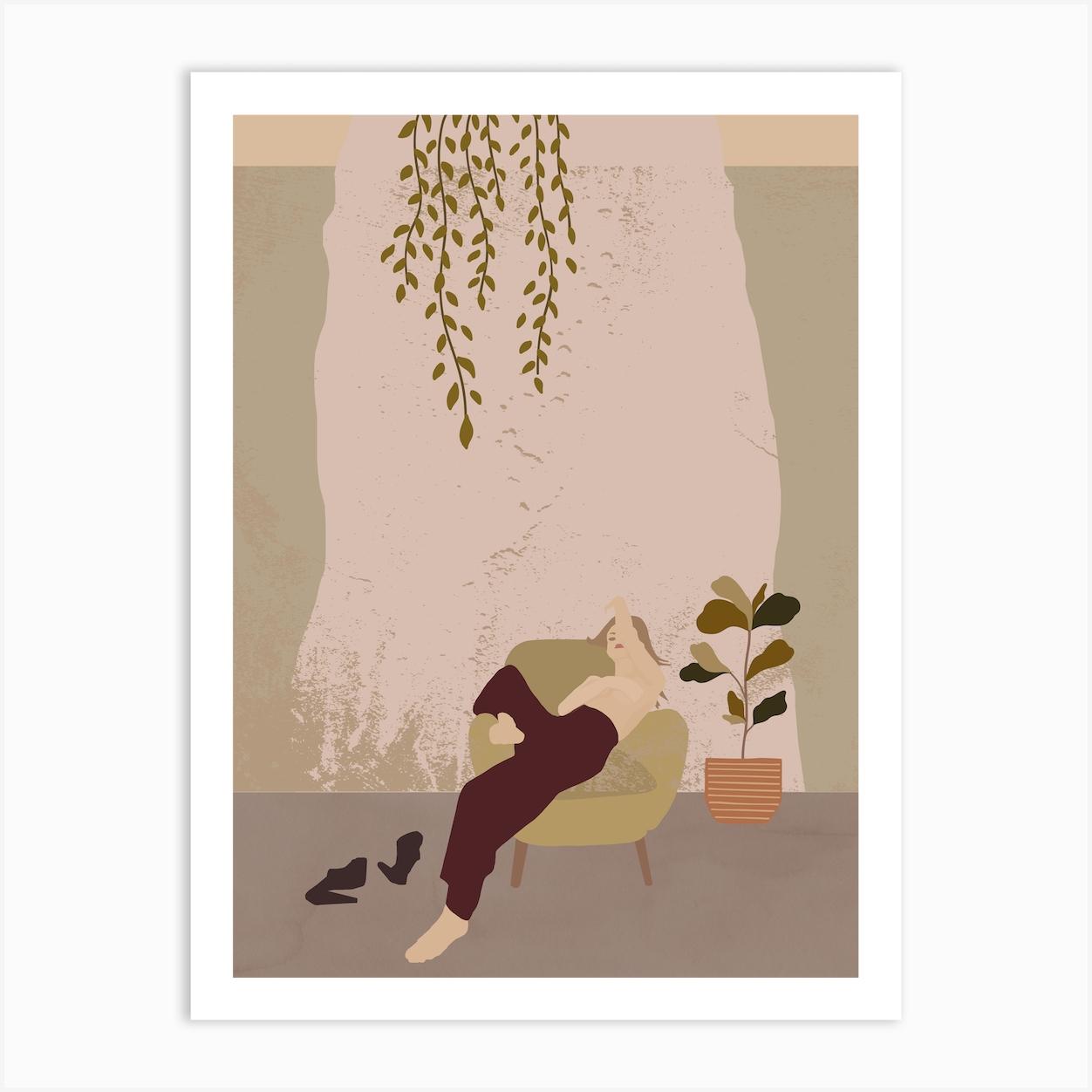 Women On Chair Art Print by Merle Callesen