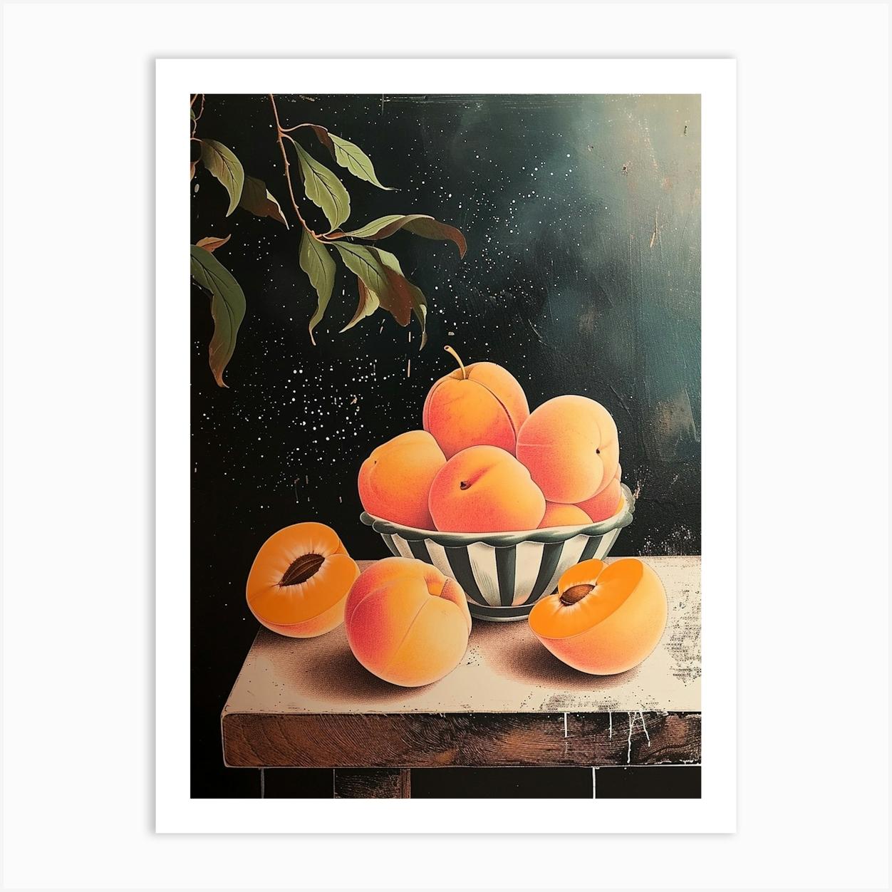 Art Deco Peaches On A Wooden Table Art Print by Colourful Harvest