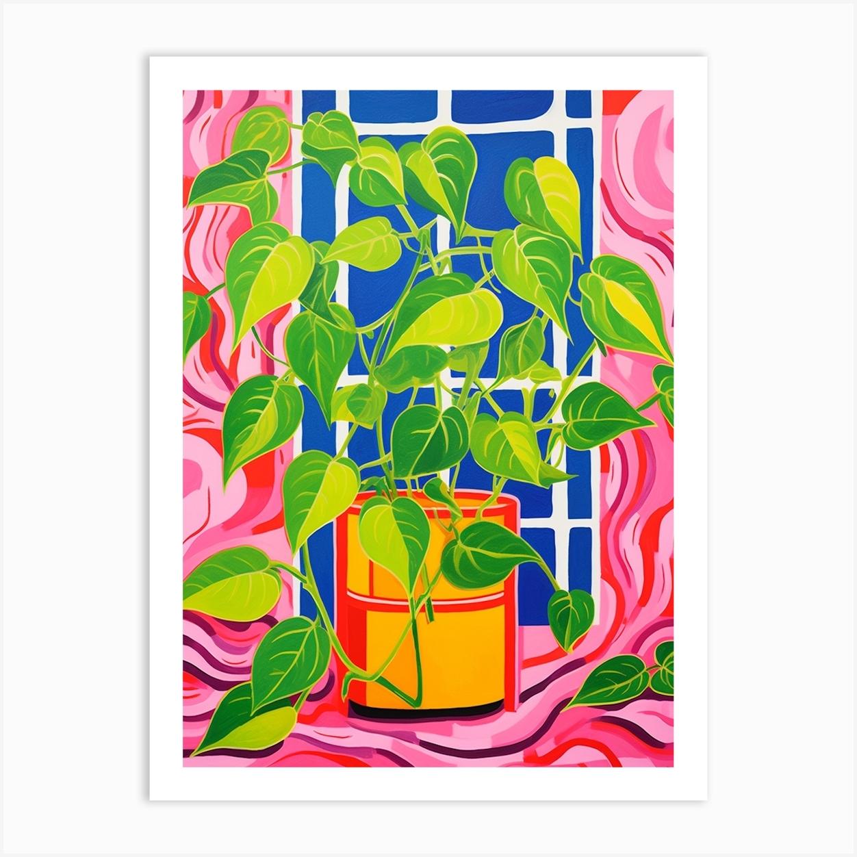 Pink And Red Plant Illustration Golden Pothos 3 Affiche