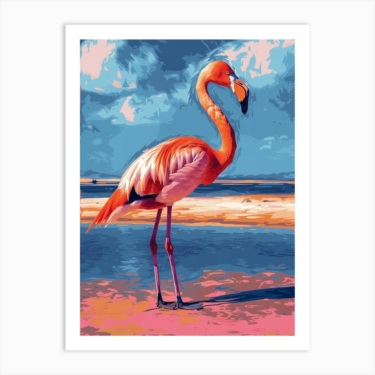 Greater Flamingo Walvis Bay Erongo Namibia Tropical Illustration 3 Art Print by Flamingo Flair