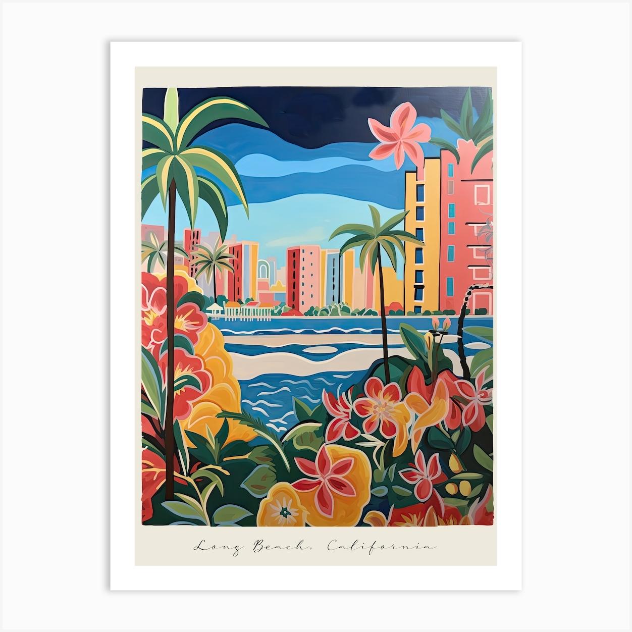 Poster Of Long Beach, California, Matisse And Rousseau Style 3 Art Print by Travel Poster Collection
