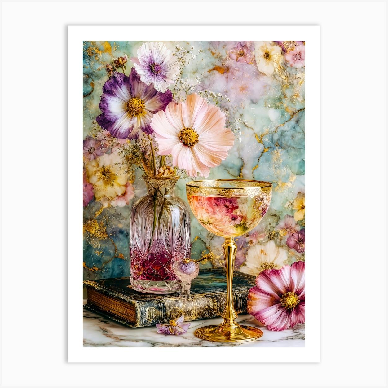 Flowers And A Glass Of Champagne Art Print by JBJart Justyna Jaszke