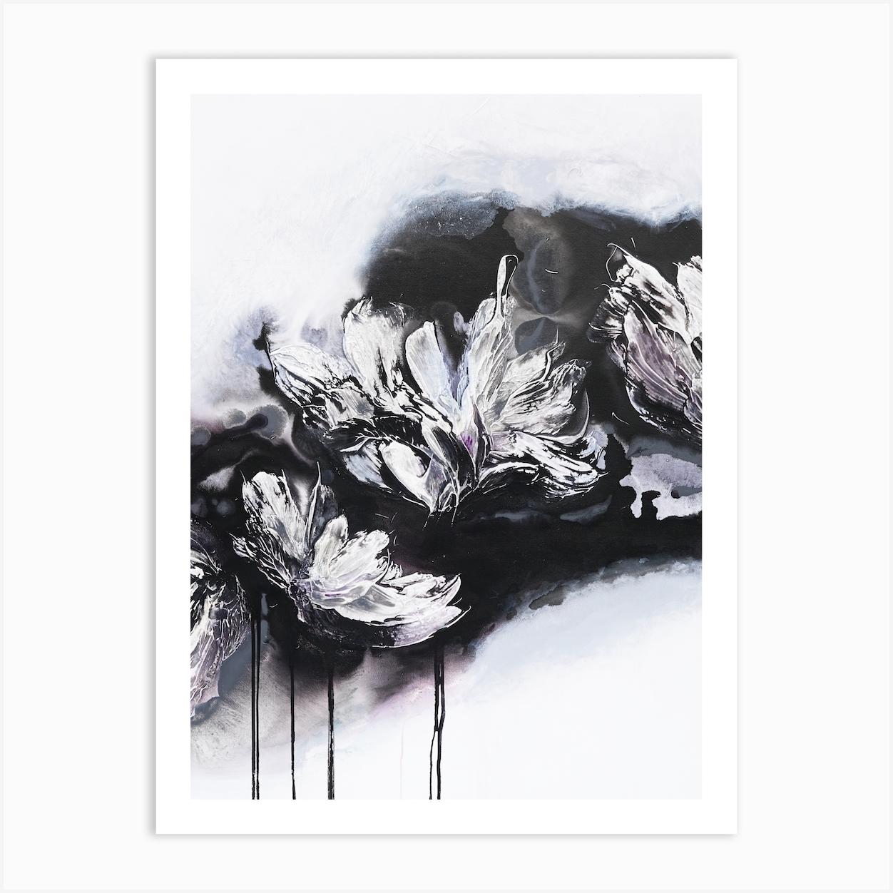 White And Black Flowers 1 Painting Art Print by Françoise Wattré