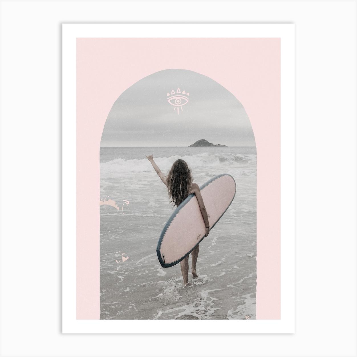 Surf Poster Surf Girl Print Surfer Room Decor Surfer Girl Room Printable Wall Art Boho Surf Prints Pink Surf Print Australia Art Print by Think Beach