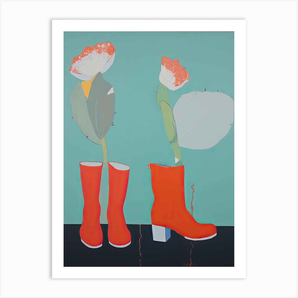 Painting Of Cowboy Boots With Flowers, Pop Art Style 6 Art Print by Blossom Boots