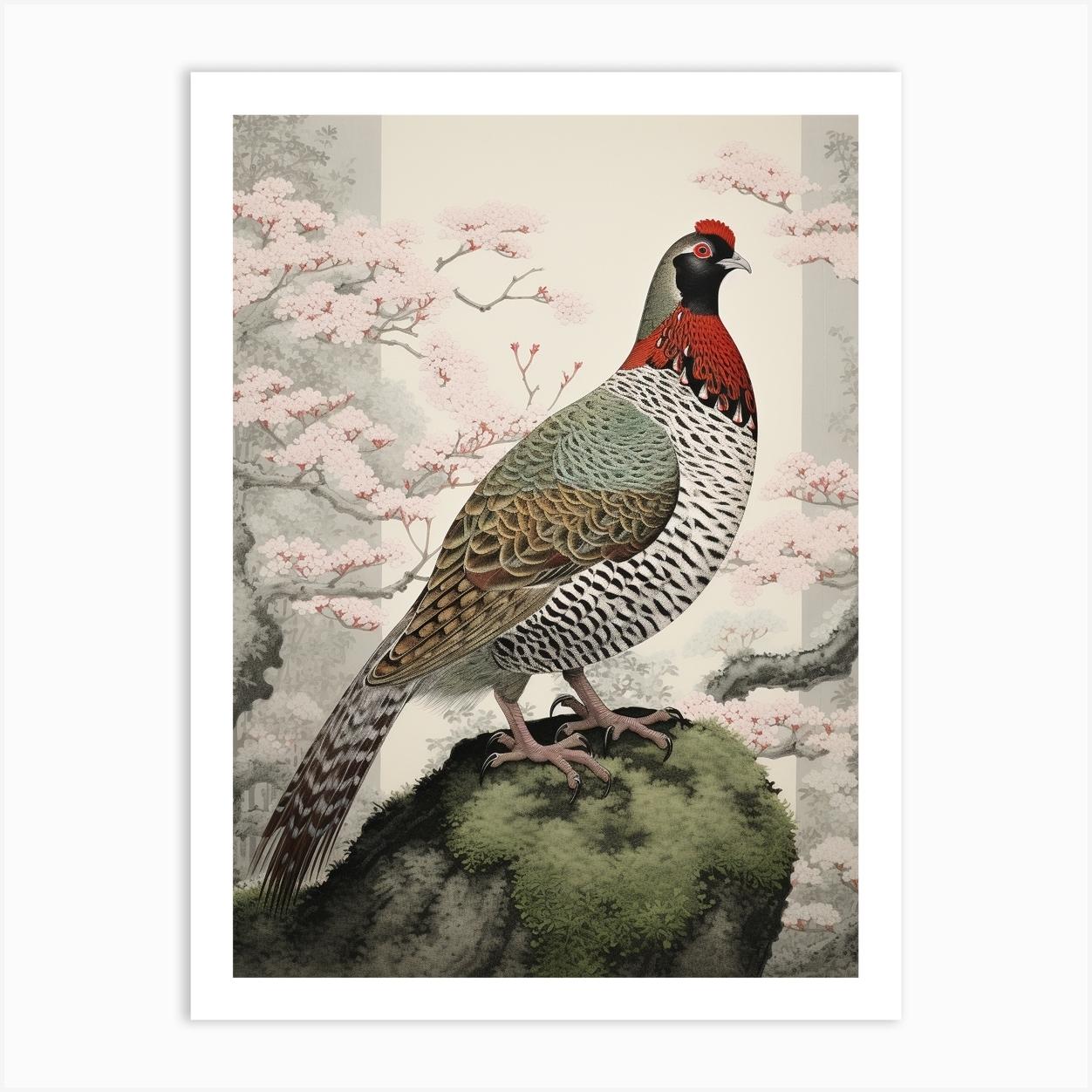 Ohara Koson Inspired Bird Painting Grouse 3 Art Print by Feathered Muse
