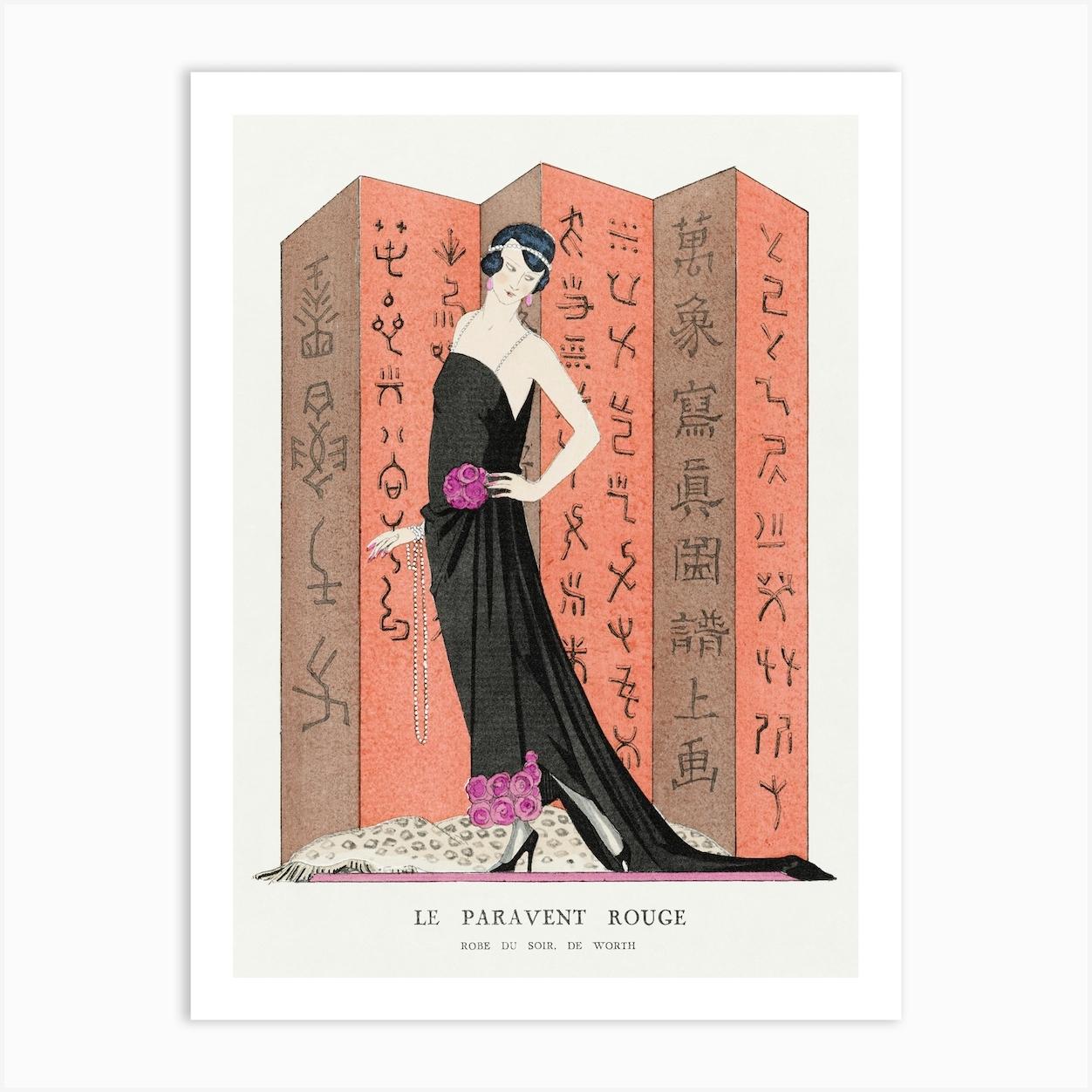 Le Paravent Rouge Robe Du Soir, De Worth From Gazette Du Bon Ton George Barbier Art Print by Fy! Classic Art Prints and Posters