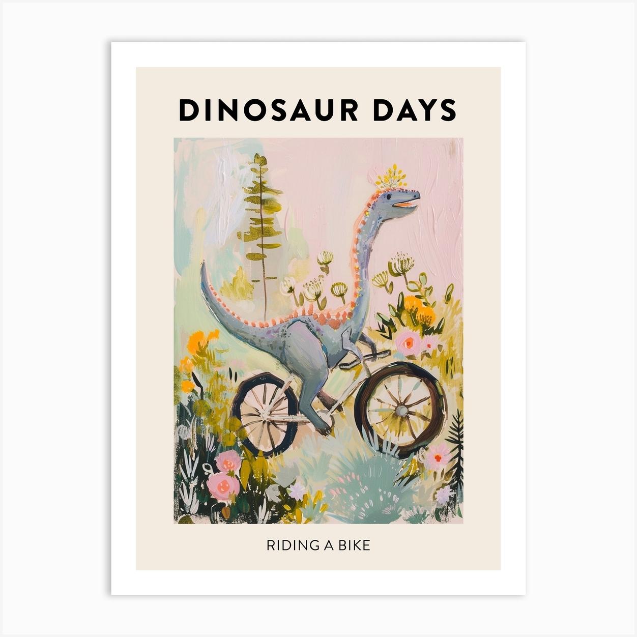 Dinosaur Riding A Bike Poster 3 Art Print by Dino Delights