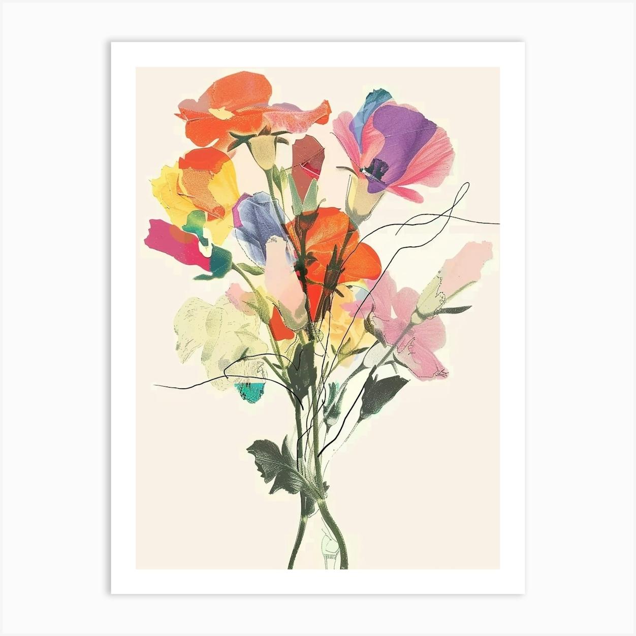 Lisianthus 2 Collage Flower Bouquet Art Print by Botanic Studio