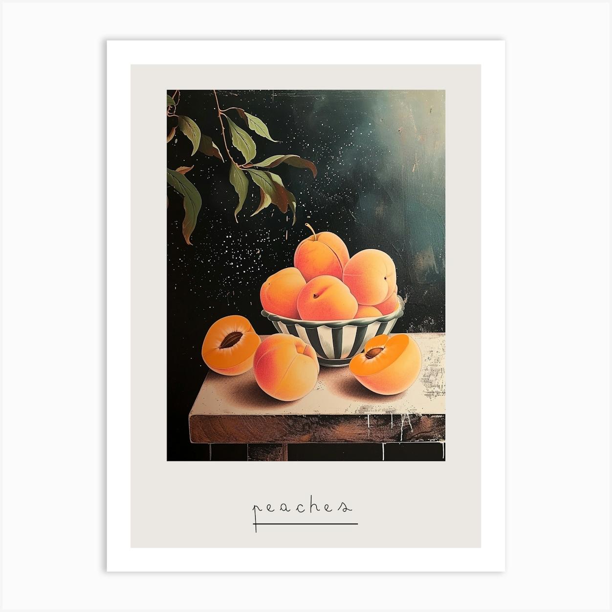 Art Deco Peaches On A Wooden Table Poster Art Print by Colourful Harvest