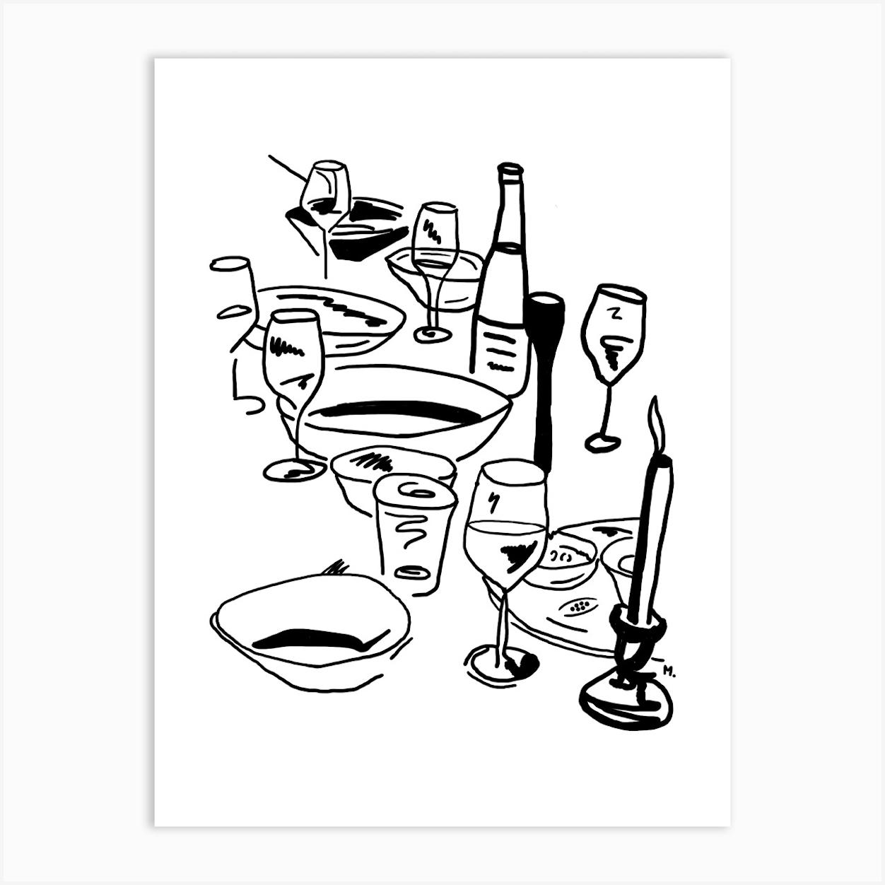 À table 1 Art Print by bymariapensi