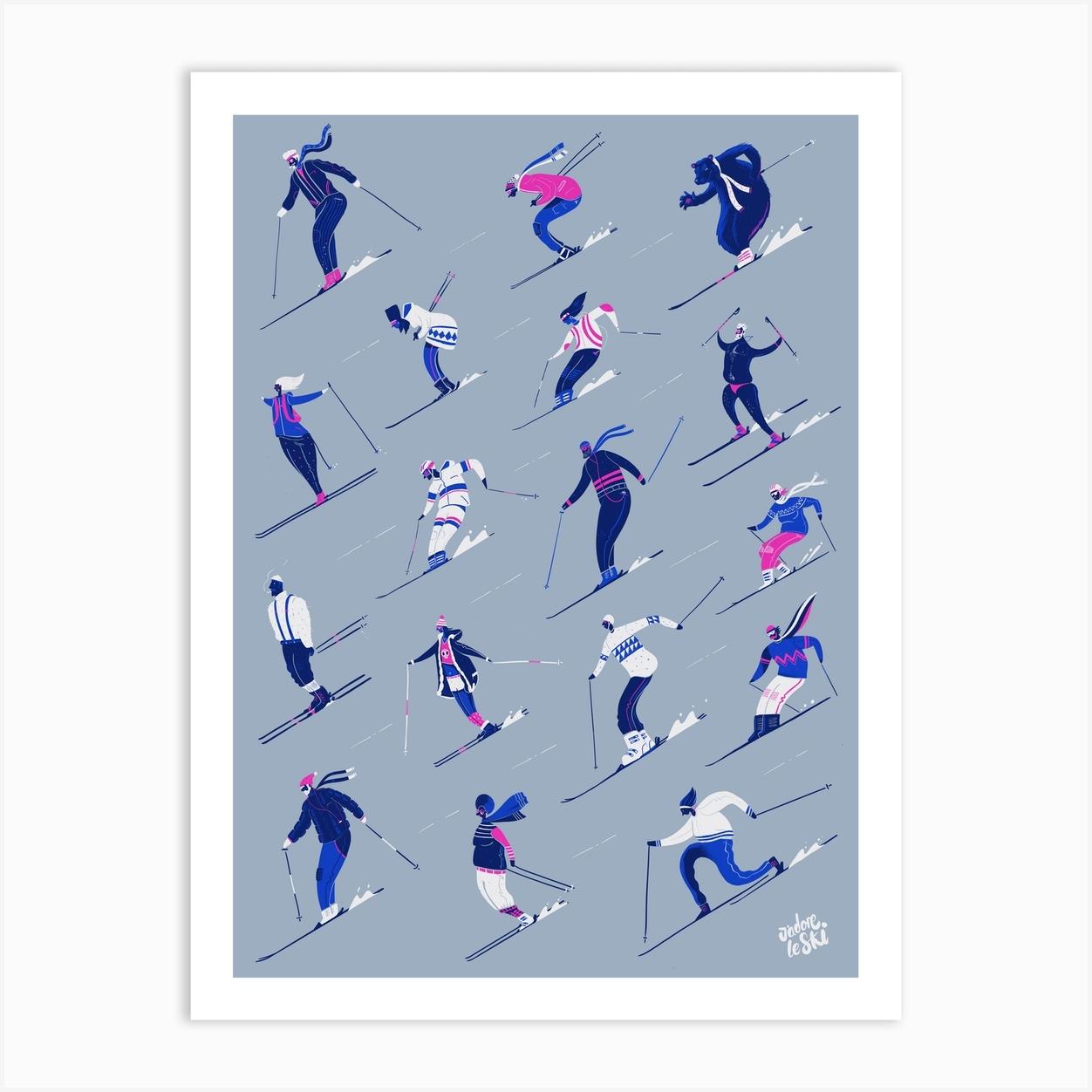 Jadore Le Ski Grey Version Art Print by Mark Harrison