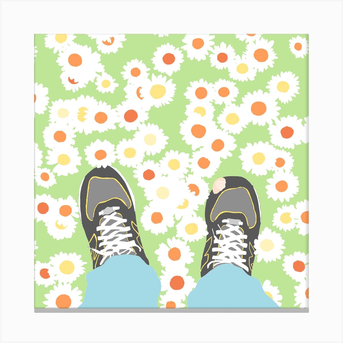 Feet on the ground, flowers, trainers, illustration, wall art Canvas Print by Boo Cox
