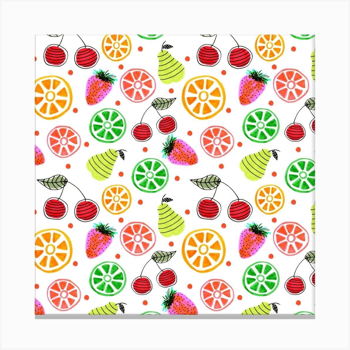 Green Orange Red Fruit Bowl Canvas Print by Shelworks Stationery