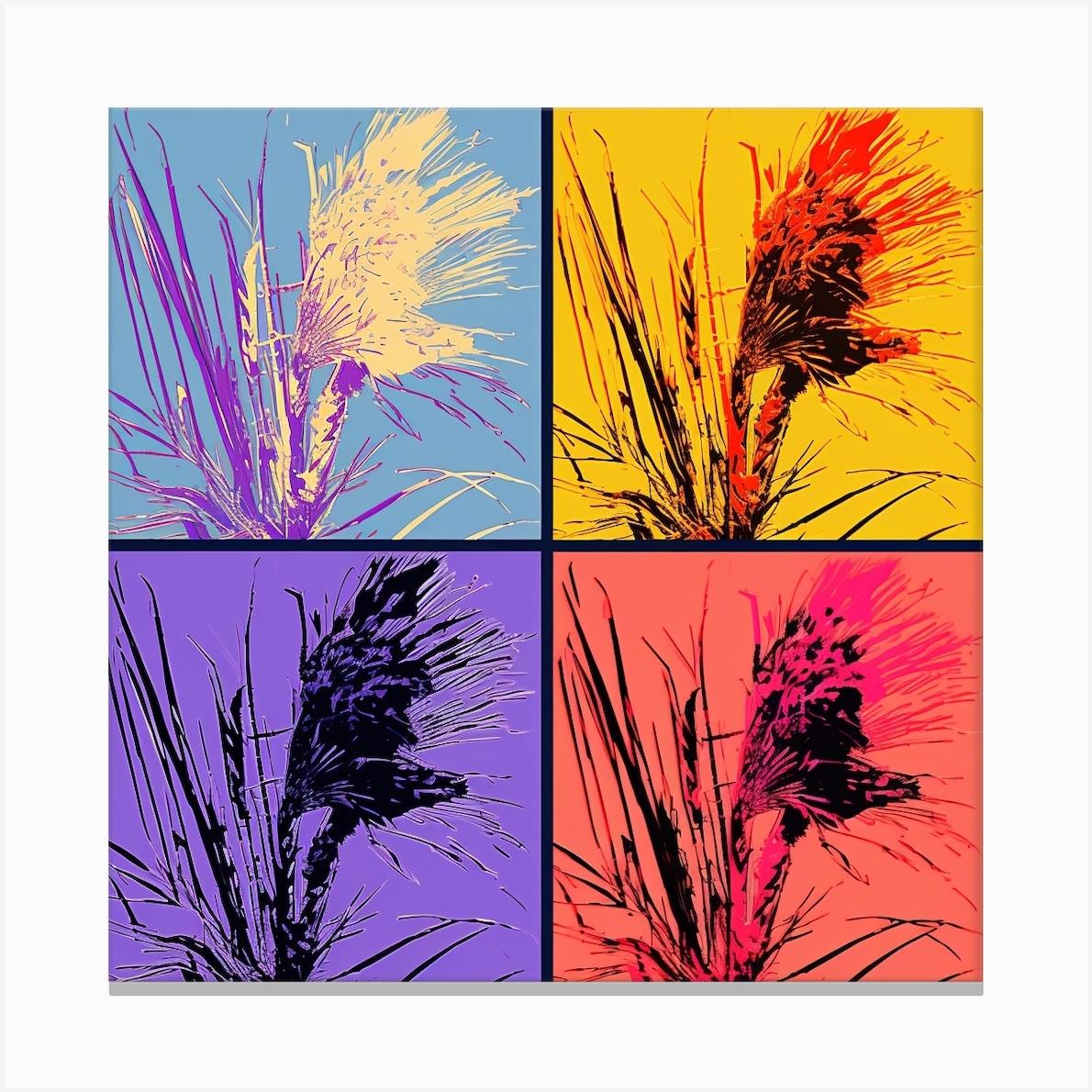 Andy Warhol Style Pop Art Flowers Fountain Grass 3 Square Canvas Print by Botanic Studio
