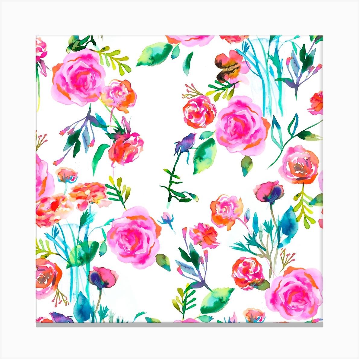 Roses Bouquet Pink Square Canvas Print by Ninola Design