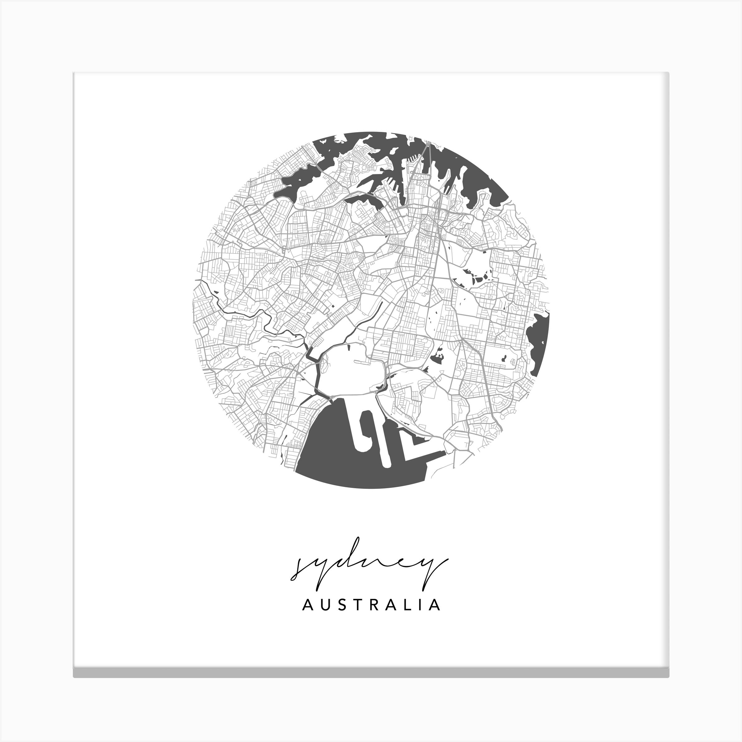 Sydney Australia Circle Map Canvas Print by Typologie Paper Co