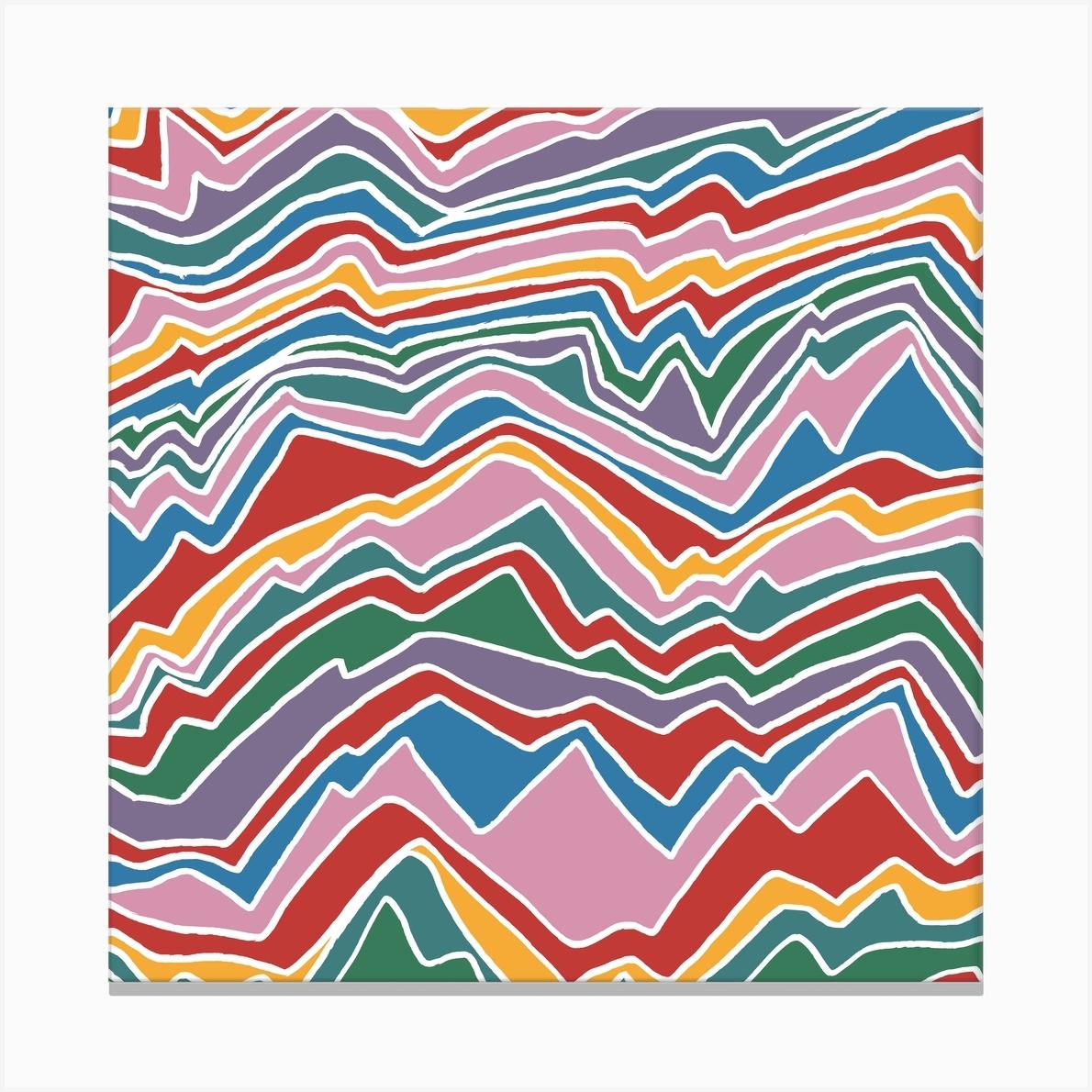 Rainbow Mountains Square Canvas Print by Ninola Design