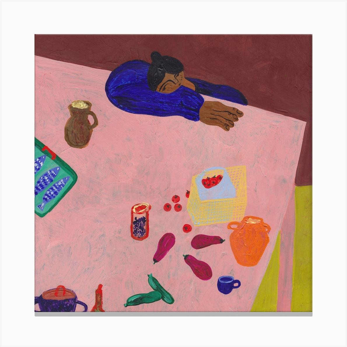 Resting On Table Square Canvas Print by Nudesandcroissants